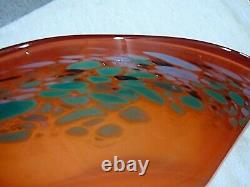 Vintage MURANO Glass Bowl Large Hand Blown Art Glass Centerpiece Swirled Ruffled