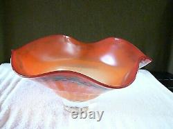 Vintage MURANO Glass Bowl Large Hand Blown Art Glass Centerpiece Swirled Ruffled