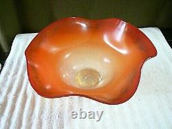 Vintage MURANO Glass Bowl Large Hand Blown Art Glass Centerpiece Swirled Ruffled