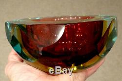 Vintage MURANO Glass MID-CENTURY MODERN Mandruzzato FACETED SOMMERSO Geode Bowl
