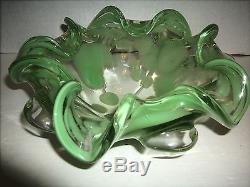 Vintage MURANO Hand Blown Glass Green Bowl 8 1/2