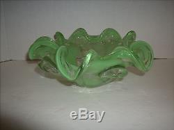 Vintage MURANO Hand Blown Glass Green Bowl 8 1/2