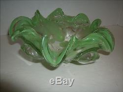 Vintage MURANO Hand Blown Glass Green Bowl 8 1/2