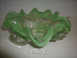 Vintage MURANO Hand Blown Glass Green Bowl 8 1/2