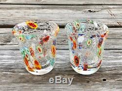 Vintage MURANO MILLIEFIORI, Handblown ART GLASS, Tumblers Drinking Glasses