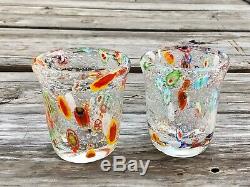 Vintage MURANO MILLIEFIORI, Handblown ART GLASS, Tumblers Drinking Glasses