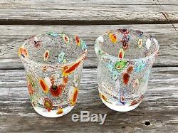 Vintage MURANO MILLIEFIORI, Handblown ART GLASS, Tumblers Drinking Glasses