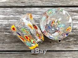 Vintage MURANO MILLIEFIORI, Handblown ART GLASS, Tumblers Drinking Glasses