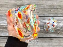 Vintage MURANO MILLIEFIORI, Handblown ART GLASS, Tumblers Drinking Glasses