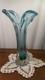 Vintage Mcm Hand Blown Vase Blue Green Split Top Unique Art Glass 13.5 Murano