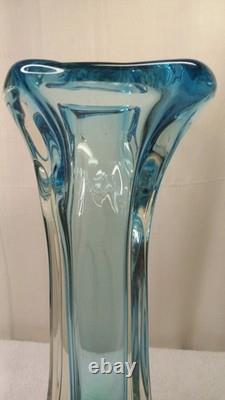 Vintage Mcm Hand Blown Vase Blue Green Split Top Unique Art Glass 13.5 Murano