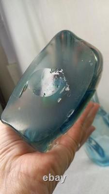 Vintage Mcm Hand Blown Vase Blue Green Split Top Unique Art Glass 13.5 Murano