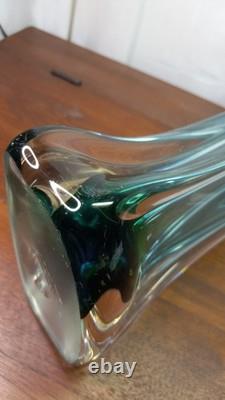 Vintage Mcm Hand Blown Vase Blue Green Split Top Unique Art Glass 13.5 Murano