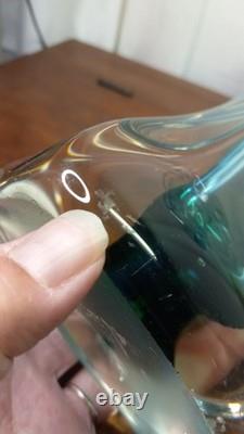 Vintage Mcm Hand Blown Vase Blue Green Split Top Unique Art Glass 13.5 Murano