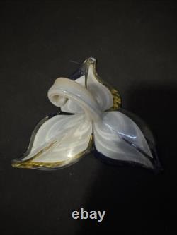 Vintage Mid Century Art Glass Hand Blown Murano Style Yellow & Blue Swirl