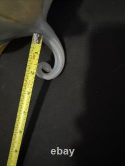 Vintage Mid Century Art Glass Hand Blown Murano Style Yellow & Blue Swirl