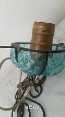 Vintage Mid Century Blue Hand Blown Murano Glass Hanging Pendant Ceiling Light