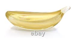 Vintage Mid Century Hand Blown Murano Italy Gold Art Glass Banana Fruit Barbini