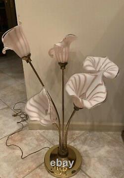 Vintage Mid Century Italian Murano Art Glass hand blown Calla Lilies Table Lamp