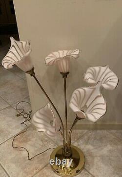 Vintage Mid Century Italian Murano Art Glass hand blown Calla Lilies Table Lamp