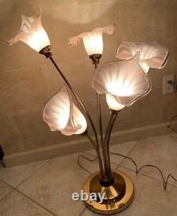 Vintage Mid Century Italian Murano Art Glass hand blown Calla Lilies Table Lamp