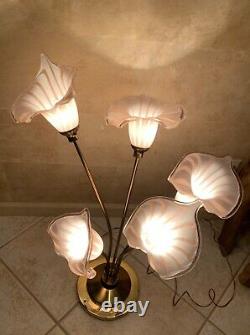 Vintage Mid Century Italian Murano Art Glass hand blown Calla Lilies Table Lamp