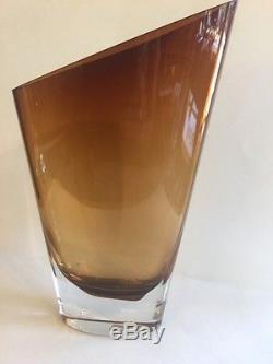 Vintage Mid Century Modern Murano Amber Handblown Crystal Glass Vase