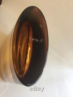 Vintage Mid Century Modern Murano Amber Handblown Crystal Glass Vase
