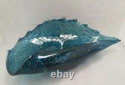 Vintage Mid Century Murano Hand Blown Glass Rolled Bowl Sea Shell Shape