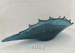 Vintage Mid Century Murano Hand Blown Glass Rolled Bowl Sea Shell Shape