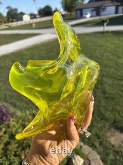 Vintage Mid Century Murano Hand Blown Starburst Lime Green/yellow Centerpiece