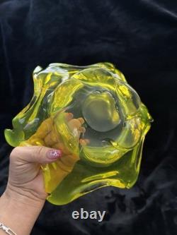 Vintage Mid Century Murano Hand Blown Starburst Lime Green/yellow Centerpiece
