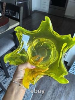 Vintage Mid Century Murano Hand Blown Starburst Lime Green/yellow Centerpiece