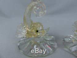 Vintage MidCentury AVEM Murano Handblown Venetian Art Glass Dolphin Candlesticks