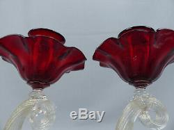 Vintage MidCentury AVEM Murano Handblown Venetian Art Glass Dolphin Candlesticks