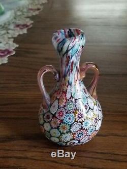 Vintage Millefiori Murano Art Glass Cabinet Vase Set