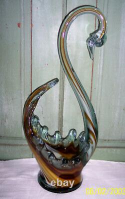 Vintage Murano 18-1/2 Hand Blown Multicolored Art Glass Figurine Swan