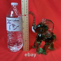 Vintage Murano 6.5 Elephant Manganese Glass / Green / Hand Blown / Large Figure
