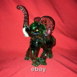 Vintage Murano 6.5 Elephant Manganese Glass / Green / Hand Blown / Large Figure