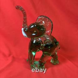 Vintage Murano 6.5 Elephant Manganese Glass / Green / Hand Blown / Large Figure