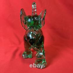 Vintage Murano 6.5 Elephant Manganese Glass / Green / Hand Blown / Large Figure