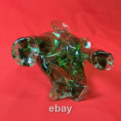 Vintage Murano 6.5 Elephant Manganese Glass / Green / Hand Blown / Large Figure