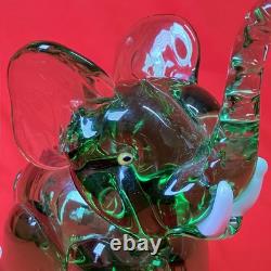 Vintage Murano 6.5 Elephant Manganese Glass / Green / Hand Blown / Large Figure
