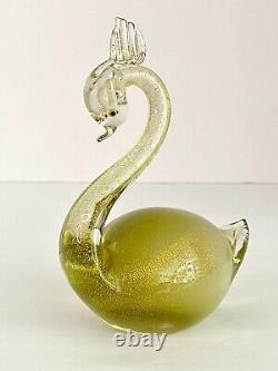 Vintage Murano ALFREDO BARBINI Art Glass Swan Figurine 24k Gold Polveri Sommerso