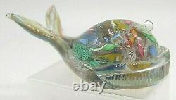 Vintage Murano AVeM label scrambled latticino glass baleen whale sculpture