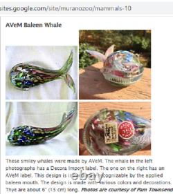 Vintage Murano AVeM label scrambled latticino glass baleen whale sculpture