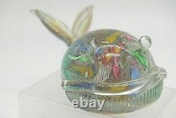 Vintage Murano AVeM label scrambled latticino glass baleen whale sculpture