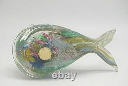 Vintage Murano AVeM label scrambled latticino glass baleen whale sculpture