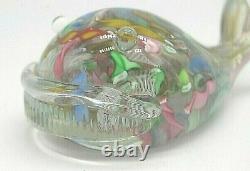 Vintage Murano AVeM label scrambled latticino glass baleen whale sculpture