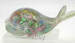Vintage Murano AVeM label scrambled latticino glass baleen whale sculpture